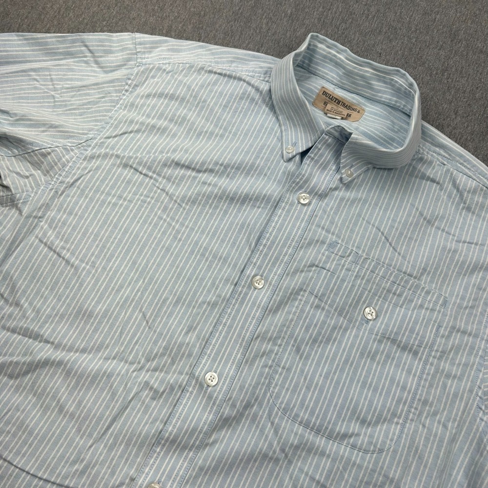 Duluth Trading Co Button Down Long Sleeve Shirt Mens Large Blue Striped Pocket